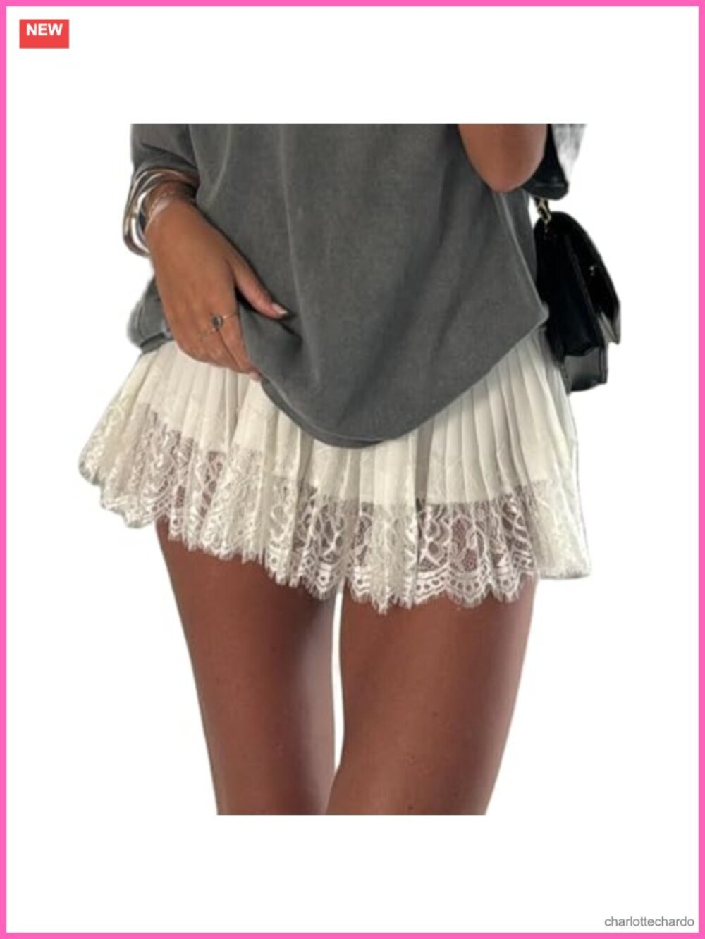 Lace Slip Skirt Ruffle Pleated Y2k Flowy Skort Built-in Shorts